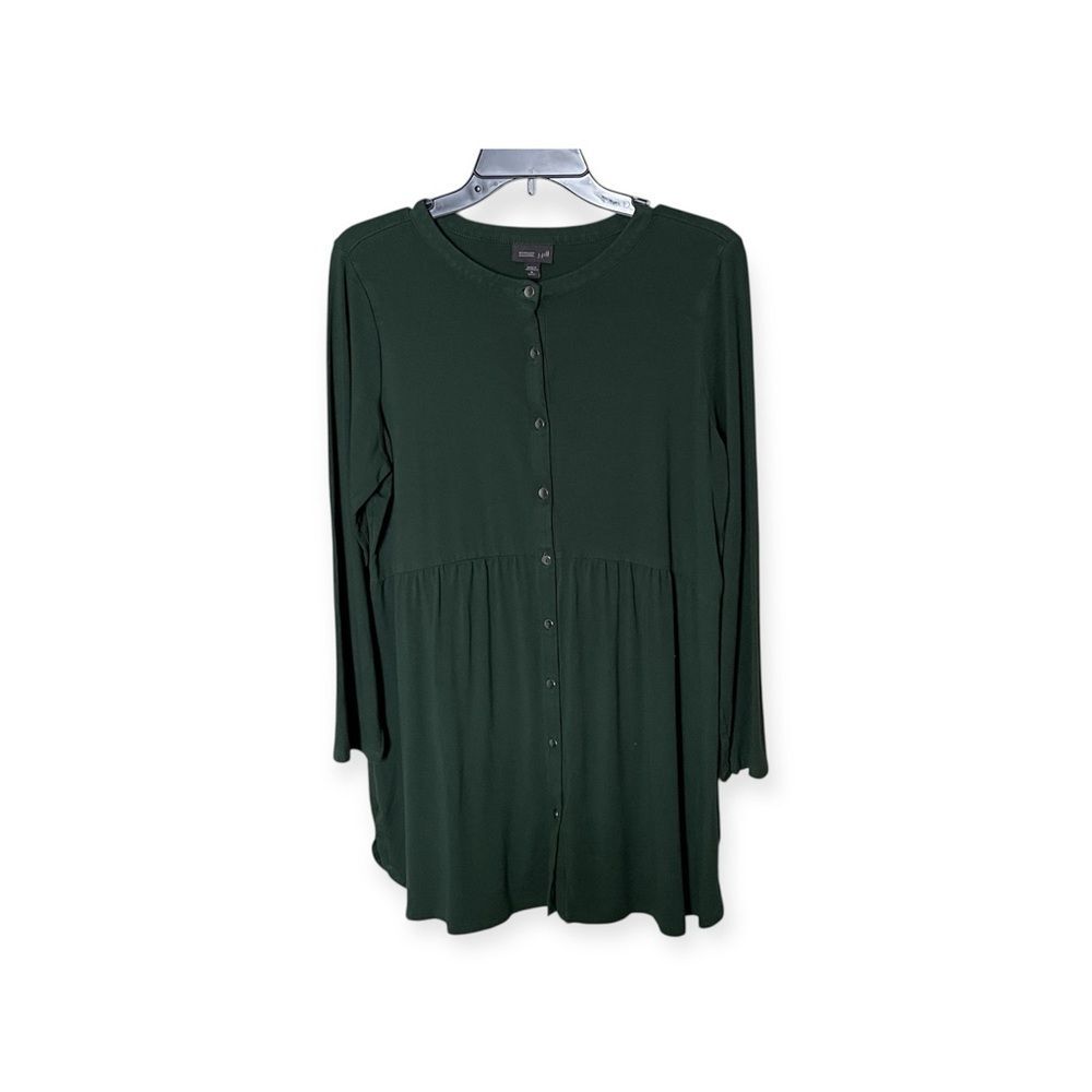 J Jill Wearever Collection Green Long Sleeve Button Front Tunic Top Size MP